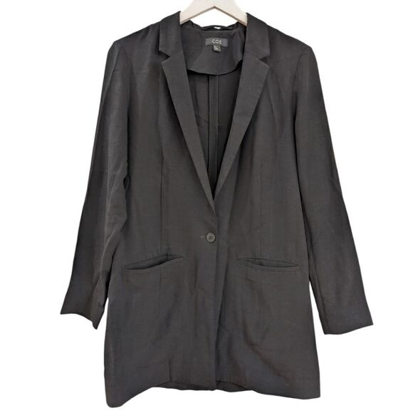 COS Womens' Oversized Fit Single Button Lyocell Lightweight Blazer Black Size 4 - Picture 1 of 5